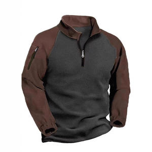 Sweat-shirt tactique en molleton pour hommes couleur unie hiver chaud col montant <span class=keywords><strong>pull</strong></span> demi fermeture éclair <span class=keywords><strong>pull</strong></span> manteau - Product Image 3