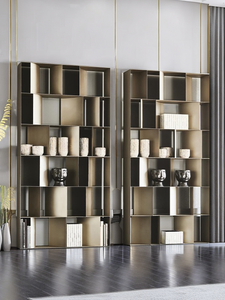 Italian Minimalist Modern Floor-standing <b>Bookcase</b> Light-luxury Metal Display Rack <b>Solid</b> Steel Cabinet Backless - Product Image 2