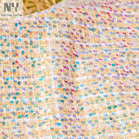 Tissu Nanyee Textile en tweed kaki, polyester, à sequins, motif tartan écossais, avec sequins brillants roses et bleus