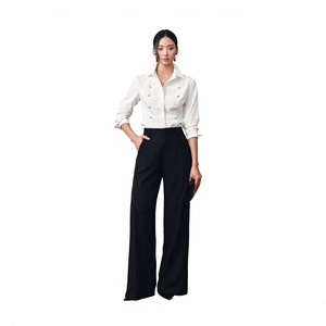 Q789 Trendy Wide Leg Office <b>Trousers</b> <b>Women</b> Subtle <b>Striped</b> Accent Slacks Fast Shipping - Product Image 1