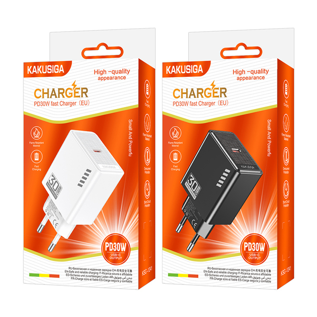 KAKUSIGA PD30W Promotion Fast Charger Type-c Port EU Six Layers of protection Durable Eu Us Uk Private Model Charger