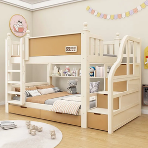 Cama <span class=keywords><strong>litera</strong></span> moderna de madera maciza para niños, <span class=keywords><strong>litera</strong></span> doble multifuncional para el hogar y el dormitorio con almacenamiento - Product Image 1