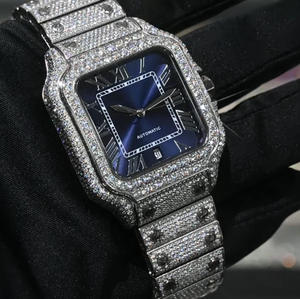 Montre mécanique de luxe pour homme, style Santo, avec boîtier et lunette carrés modifiés 3A Aftermarket, entièrement sertis de moissanite, cadran transparent coloré - Product Image 5