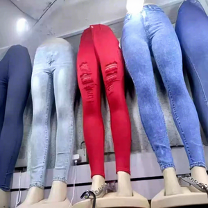 Jean slim taille haute pour <span class=keywords><strong>femme</strong></span>, respirant, imprimé floral, en denim extensible, idéal pour l'été et le quotidien - Product Image 3