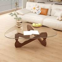 Table basse ronde moderne et créative en bois avec plateau en verre pour salon, design CBM compact