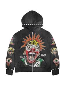 Men's <b>Black</b> <b>Zip</b>-Up <b>Hoodie</b> Oversized Clown Print Streetwear Sublimation Transfer Print Knitted Polyester Autumn Wear Hoodies - Product Image 3