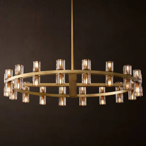 Lustre rond noir bronze de 48 pouces pour villa, style industriel américain, grandes suspensions LED en laiton et verre pour salon - Product Image 5