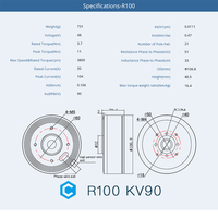 Moteur BLDC CubeMars R100 KV90 48V à couple élevé 11Nm, étanche, à aimant permanent 500W, montage à bride, efficacité IE4 pour articulation de robot