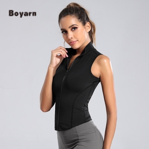 Boyarn Zip-up Sweat Gilet Veste Femmes Col Haut Sans Manches Écologique Spandex/Nylon Workout Tops Respirant Athlétique Yoga - Product Image 3