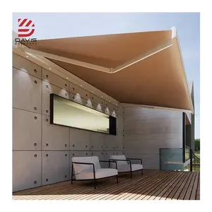 Kanopi Pergola tahan air aluminium, tenda Restoran balkon dapat ditarik lampu LED disesuaikan PVC Awning