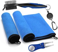 Ensemble d'accessoires de golf haut de gamme personnalisés : Serviette de golf en microfibre nid d'abeille, Brosse, Outil de réparation de divots, Nettoyeur de clubs de golf