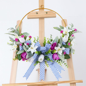 Nouvelle couronne de tulipes artificielle écologique et populaire, avec fleurs multicolores, pour la décoration de la maison en période des fêtes - Product Image 3