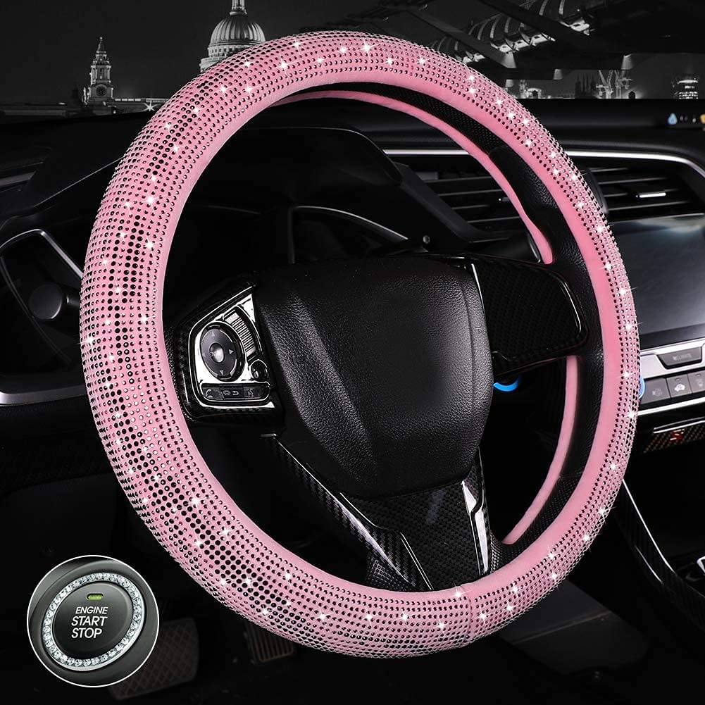 Чехол на руль, кожаные автомобильные аксессуары со стразами для женщин и девочек, 15 дюймов, 7 шт. в упаковке (белый)