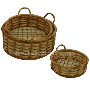 Cestino rotondo in bambù, cesto artigianale, scatole e contenitori in materiale ecologico (HMT 12.745/3)