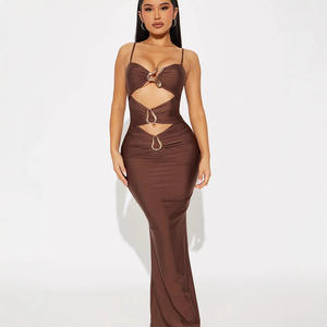 यूरोप और अमेरिका में नई क्रॉस-बॉर्डर स्लिम सेक्सी ठोस रंग धातु डिजाइन खोखले स्लिंग बैग हिप लंबी स्कर्ट पोशाक महिला - Product Image 4