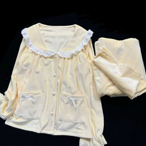2025 automne hiver Collection élégant île polaire pyjamas pour femmes luxe velours maison vêtements ensemble doux lisse impression lumière - Product Image 6
