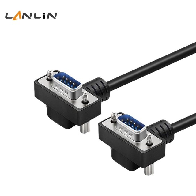Industrial 90 Degree Right Angle DB9 M-M Serial Cable Nickel Plated Connector Data Communication Wire