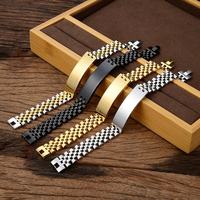 Pulsera de Acero Inoxidable Curvada de 15 mm de Ancho, de Alta Calidad y a la Moda, Chapada en Oro de 18K para Hombre
