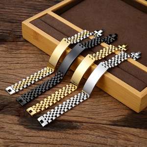 Trendy High Quality 15mm Wide Curved Stainless Steel Strap Bracelet 18K Gold-plated Bracelet <b>for</b> <b>Men</b> - Product Image 1