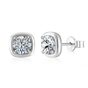 Dylam Sparkle High Jewelry Rhodium Plated 925 <b>Silver</b> D Color VVS1 Solitaire 1ct Moissanite Stone Square <b>Stud</b> Earrings for Daily - Product Image 6