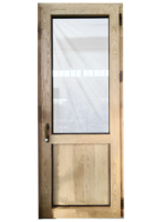 Porte d'entrée extérieure de luxe Penjoy en bois avec verre Low-E, couleurs personnalisées, construction bois-aluminium, design moderne pour