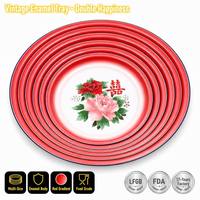 Plateau en émail Senny, 20 cm à 40 cm, 7 tailles au choix, bord rouge double bonheur, assiette de service florale, vente en gros, directement de l'usine