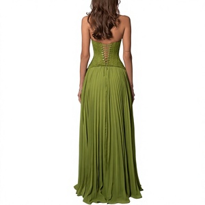 Nuevo Vestido Largo de Gasa con Cuello Halter y Corsé, Plisado, con Cordones en la Espalda, Elegante, para Fiestas y Eventos Nocturnos, para Mujer - Product Image 2