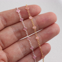 Rantai Emas Lapis 14K/Perak S925 Berlapis Email Multi Warna Lebar 4.3mm/5mm Model Semanggi Berdaun Empat 1+5, Perhiasan DIY Permanen