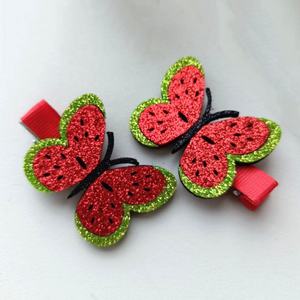 2pcs/<b>Set</b> Sweet Red Butterfly Fabric Hair Clips Small Colorful Custom Party Accessories for Kids <b>Girls</b> - Product Image 2