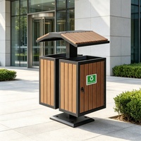 Poubelle de recyclage publique à double compartiment 74L en WPC et acier galvanisé, écologique, pour l'extérieur, idéale pour les hôtels et les parcs