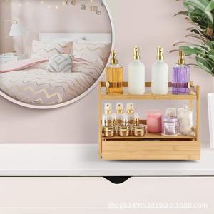 Creative wooden cosmetics <b>shelf</b> with drawers, multi-tiered sundry storage rack, <b>desktop</b> kitchen condiment organizer. - Product Image 4