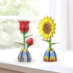 Puzzles en bois 3D avec fleurs pour adultes, kit de 2 fleurs en bois DIY avec 2 flacons de parfum et bâtonnets de diffuseur (rose + fleur de soleil) - Product Image 2