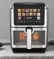 Friteuse à air 9L entièrement en acier inoxydable, 14 préréglages, affichage numérique LCD visible, double chauffage carré pour cuisson sans huile