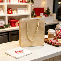 Sac cadeau en papier noir de luxe SP2426 avec poignées en ruban, logo personnalisé pour l'emballage de bijoux et de colliers