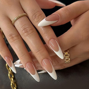 Prensa francesa minimalista Qianya en <span class=keywords><strong>uñas</strong></span> 30 piezas <span class=keywords><strong>uñas</strong></span> postizas largas de limpieza Simple puntas de <span class=keywords><strong>uñas</strong></span> de tono desnudo Natural con adhesivo desmontable - Product Image 1