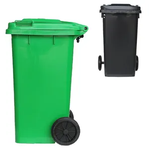 Atacado personalizado tamanho 120l 240l latas de lixo de plástico ao ar livre da rua grande dustbin lata de lixo com tampa verde com rodas