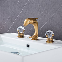 Robinet de lavabo Dolphin Tap en laiton brossé moderne à double poignée, 3 trous, montage sur plan, avec valve en céramique, pour chambre à coucher