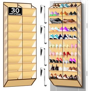 Over The Door <b>Shoe</b> Organizer 20 Pockets Holds 30 Pairs Beige Fabric With Mesh For Boots Sneakers Heels - Product Image 1