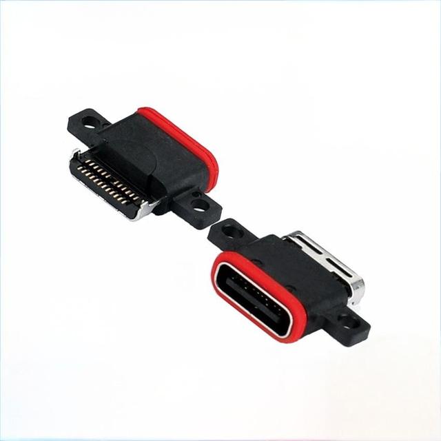 Waterproof TYPE-C 24-Pin Female Connector 9.6mm Length Dual Surface Mount (SMT) Locking Plate Type Recessed Mount USB Connector