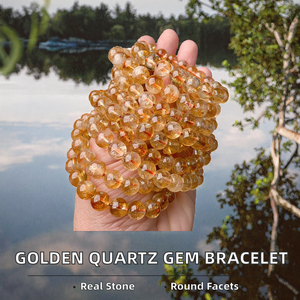 Pulseras Elásticas con Cuentas Redondas de 8mm de Cuarzo Dorado Natural 2A, Clásicas, al por Mayor, para Regalo de Joyería Unisex - Product Image 2