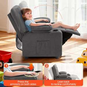 <span class=keywords><strong>Fauteuil</strong></span> inclinable noir pour enfants en cuir PU avec repose-pieds, rangement et accoudoirs réglables, canapé-lit pour tout-petits garçons et filles - Product Image 4