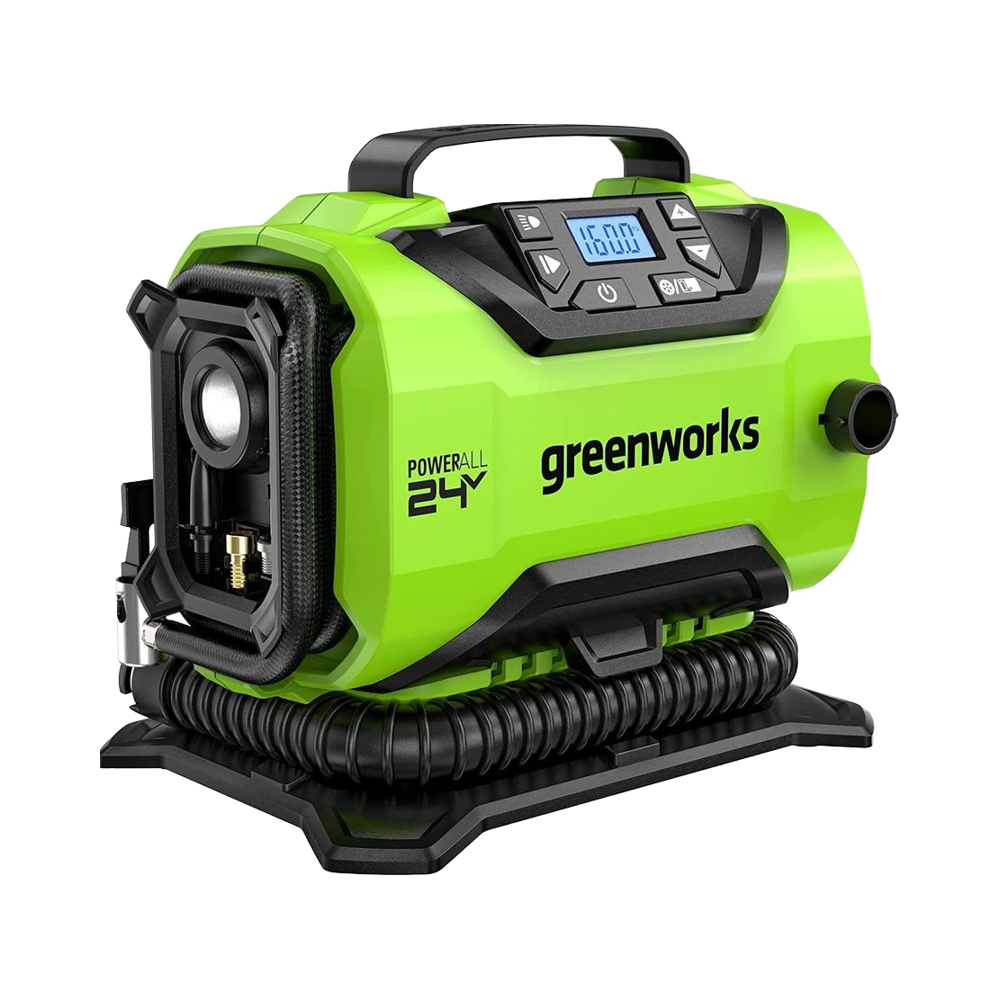 Greenworks, 24 В, беспроводной 160 накачки шин, портативный воздушный компрессор, автоматический выключатель, 2 источника питания для автомобиля, мотоцикла, электроинструменты