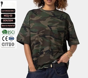 T-shirt personnalisé pour hommes en coton camouflage, coupe ample, épaules tombantes, impression graphique personnalisée - Product Image 1
