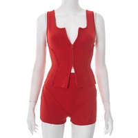 Viviblook D25ST165 été décontracté Sexy survêtement Fitness Yoga sans manches fermeture éclair gilet haut serré Shorts ensemble 2 pièces ensemble pour les femmes