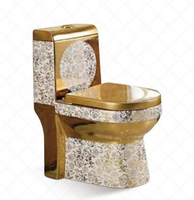 WC monobloc de luxe en céramique moderne à fixation au sol, design ligne dorée, pour salle de bain, vente en gros, articles sanitaires