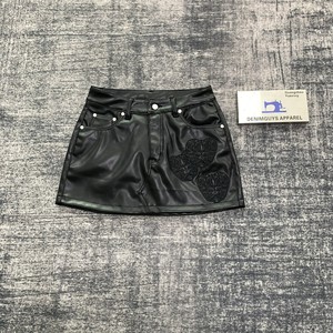 DENIMGUYS Jupes en <span class=keywords><strong>cuir</strong></span> noires pour femmes, de haute qualité, personnalisées, décontractées, avec broderie et patchs, tendance été - Product Image 1