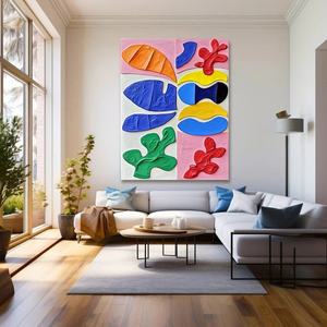 Art mural 3D texturé abstrait minimaliste coloré vertical grand format peint à la main, cadeau idéal pour l'inauguration d'une maison - Product Image 2