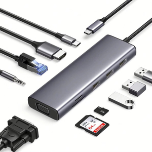 Hub USB C, dongle USB-C 10-en-1 avec double moniteur 4K-HDMI et VGA, Ethernet 1 Gbps, PD 100 W, 3 ports USB 3.0, prise audio 3,5 mm - Product Image 1