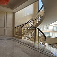 Rampe d'escalier courbée en cuivre pour villa, garde-corps rotatif intérieur de style européen, luxe léger, pour maison individuelle en aluminium