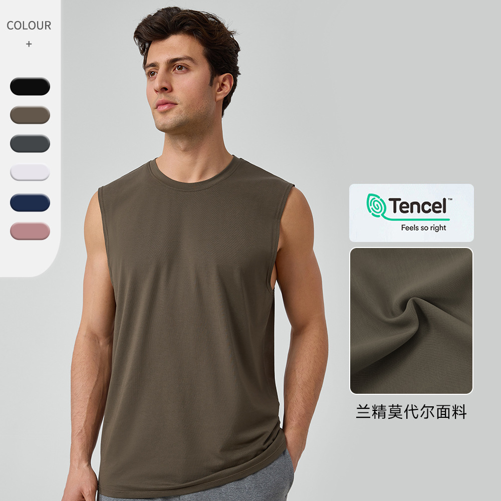 Men Modal Tank Top Wide Shoulder Loose Fit Cooling Breathable Gym Workout Training Yoga Sleeveless Shirt Summer 51118
